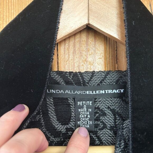 Linda Allard Ellen Tracy 0P Black Gray Open Front‎ Paisley Blazer - Picture 3 of 10